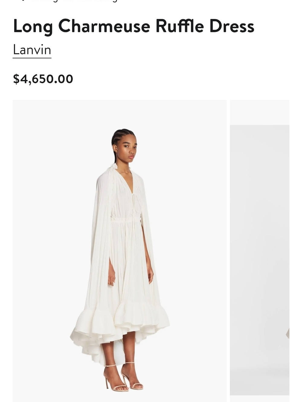 Lanvin Cream High-Low Ruffle Charmeuse Dress